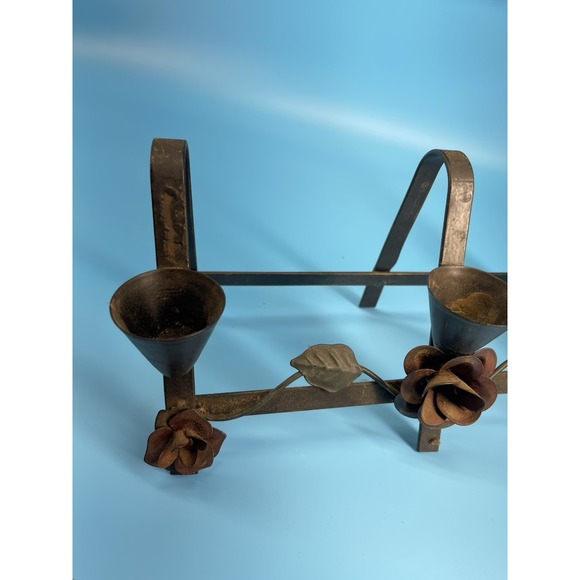 Antique Vintage Metal 3 Arm Candle Holder Floral Rustic Table main image 2